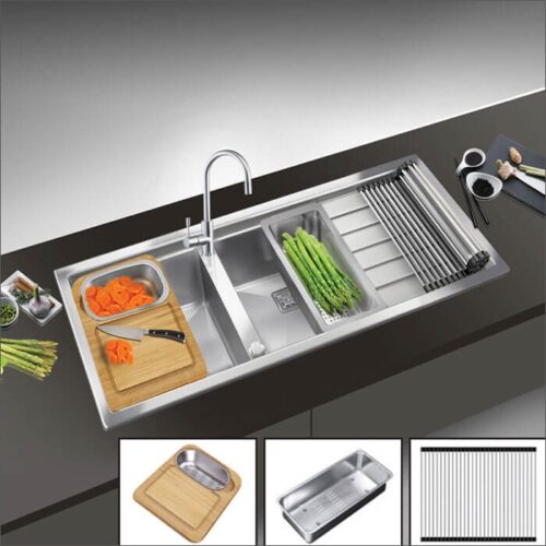 Chậu rửa bát đôi Dudoff SPOT MA5L (Rổ +khay cuộn) - Ảnh 3