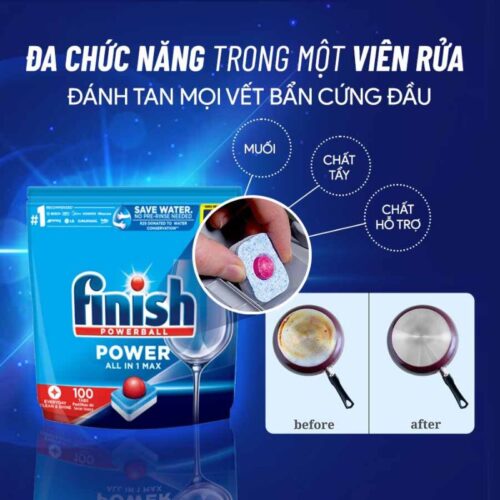 Chức năng viên rửa bát Finish AIO Max 100 viên