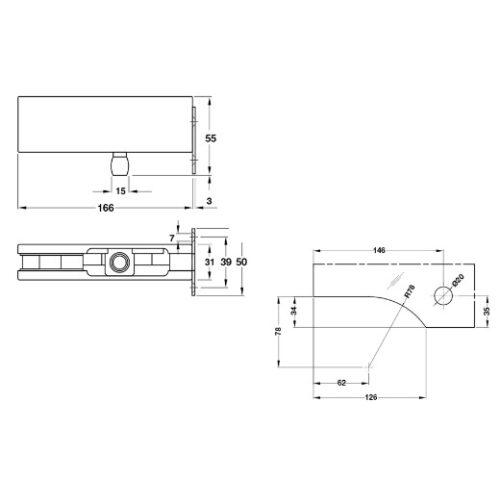 Kẹp kính trên khung gắn tường Inox mờ Hafele 981.50.050 5 Kích thước của Kẹp kính trên khung gắn tường Inox mờ Hafele 981.50.050