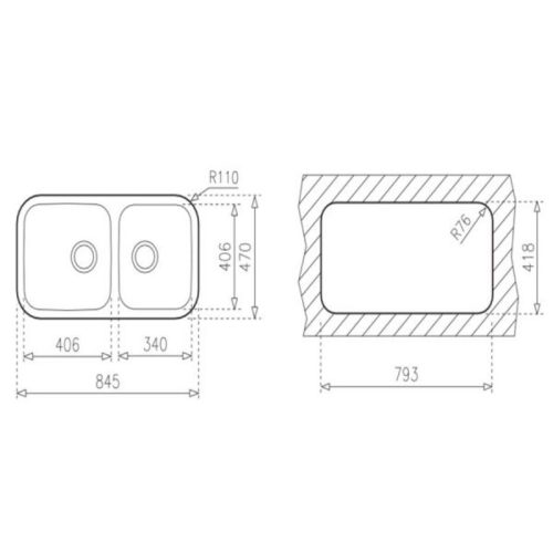 Kích thước chậu rửa chén bát Teka BE 2B 845 RHD 10125029