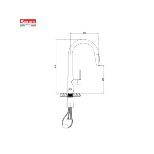 kích thước của vòi rửa bát dây rút Konox Reno
