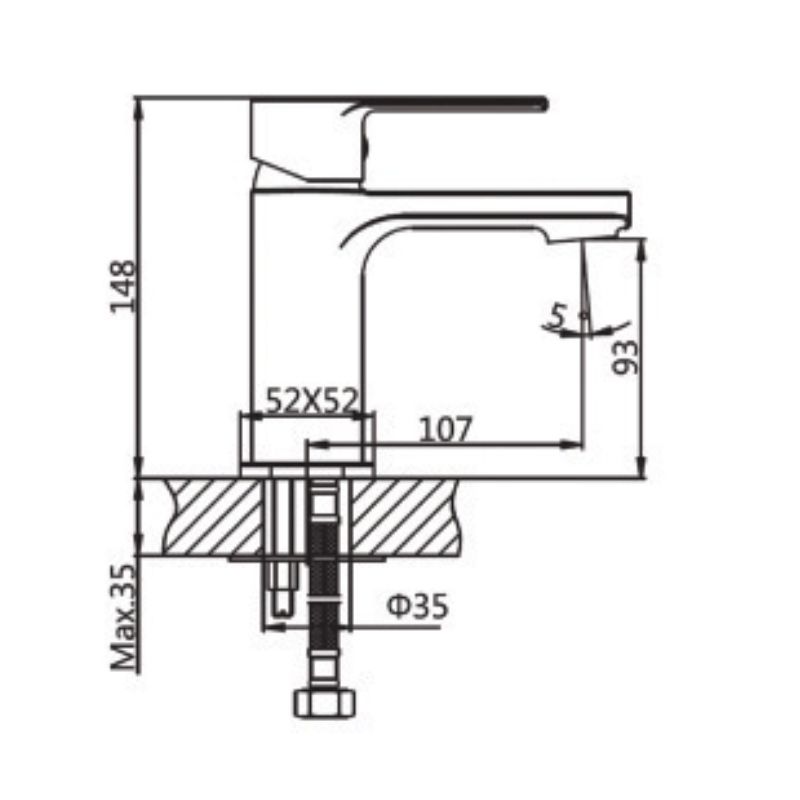 Kích thước vòi chậu lavabo nóng lạnh Paul Schmitt PA012F Kích thước vòi chậu lavabo nóng lạnh Paul Schmitt PA012F