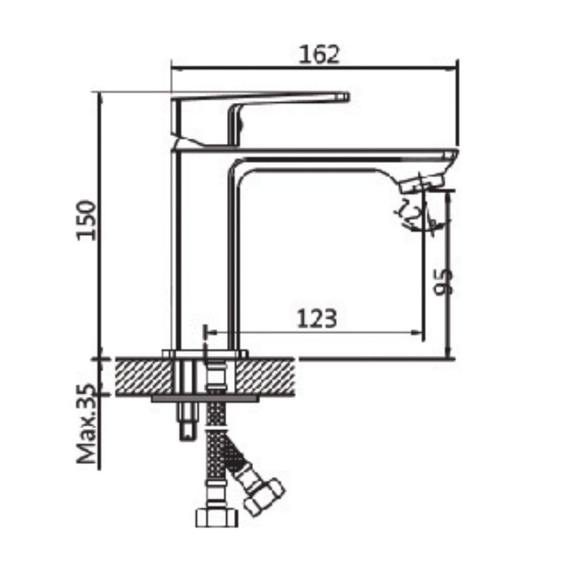 Kích thước vòi chậu lavabo nóng lạnh Paul Schmitt PA019F Kích thước vòi chậu lavabo nóng lạnh Paul Schmitt PA019F