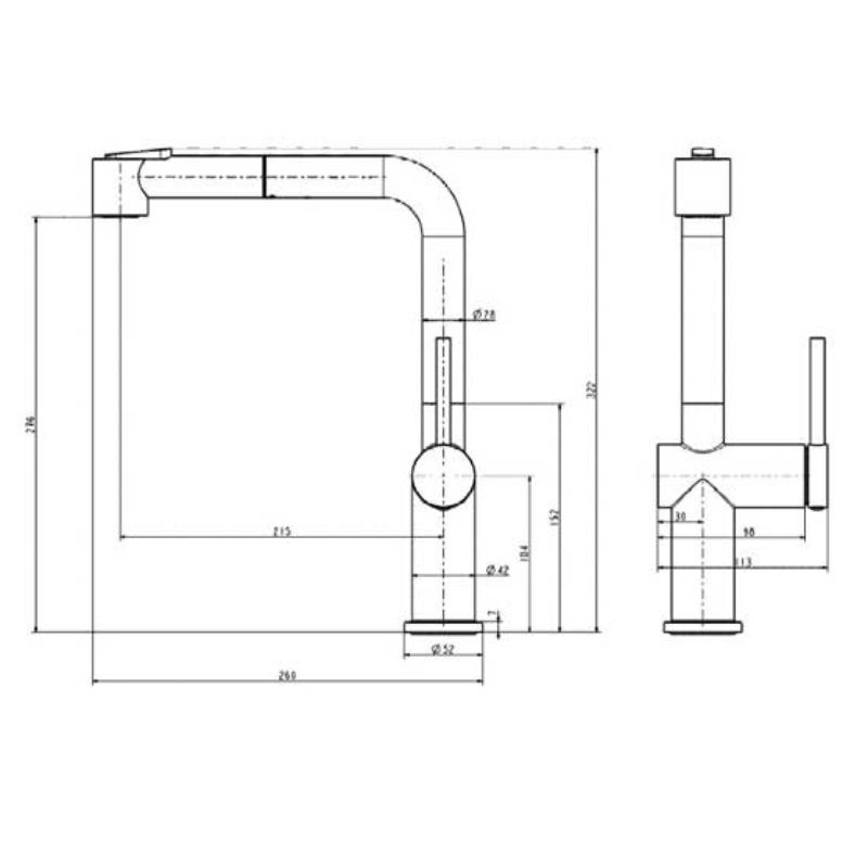 Kích thước vòi rửa bát nóng lạnh Paul Schmitt PA313KCB có dây rút Kích thước vòi rửa bát nóng lạnh Paul Schmitt PA313KCB có dây rút