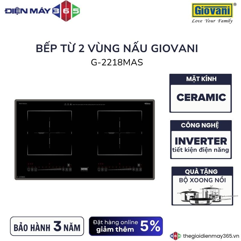 Bếp từ đôi Giovani G-2218 MAS lắp âm 3 Bếp từ đôi Giovani G-2218 MAS lắp âm