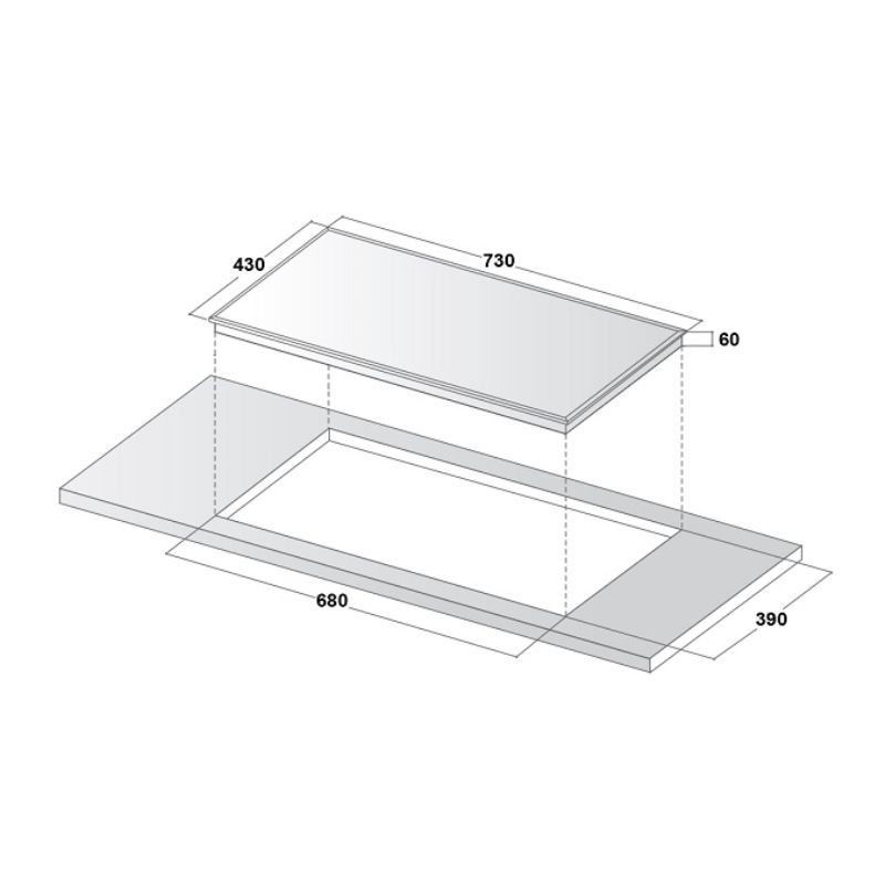 Kích thước lắp đặt bếp từ đôi Canzy CZ 6868 Plus lắp âm Kích thước lắp đặt bếp từ đôi Canzy CZ 6868 Plus lắp âm