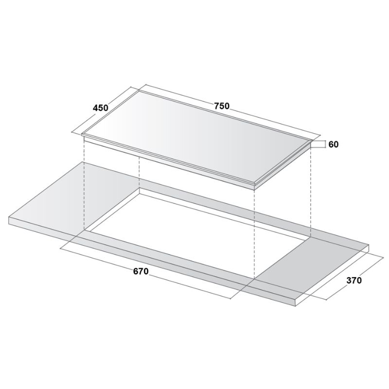 Kích thước bếp từ đôi Canzy CZ 898DP lắp âm Kích thước bếp từ đôi Canzy CZ 898DP lắp âm