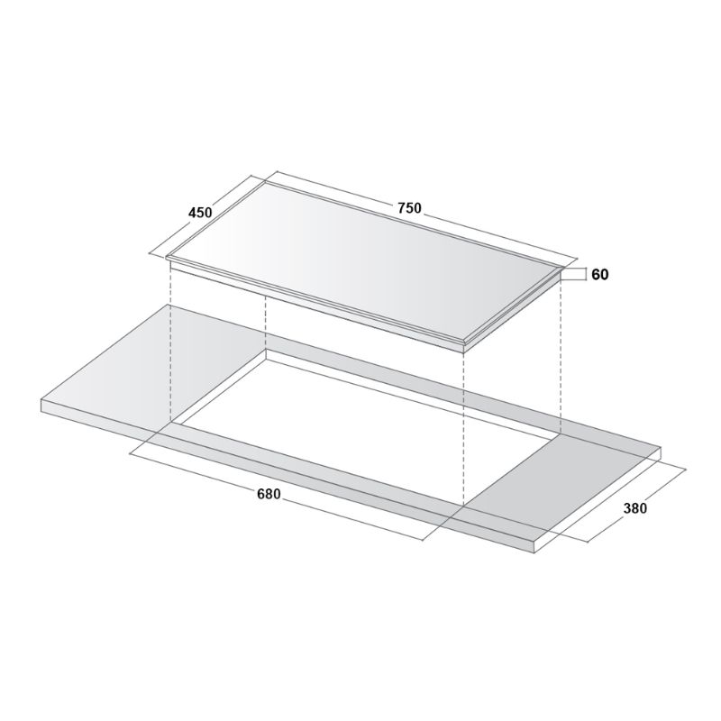 Kích thước lắp đặt bếp từ đôi Canzy CZ-ID077EU lắp âm Kích thước lắp đặt bếp từ đôi Canzy CZ-ID077EU lắp âm