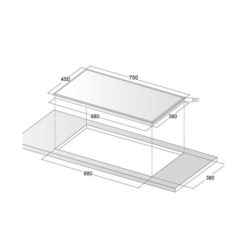 Kích thước lắp đặt bếp từ đôi Canzy CZ ML809 SMART lắp âm Kích thước lắp đặt bếp từ đôi Canzy CZ ML809 SMART lắp âm