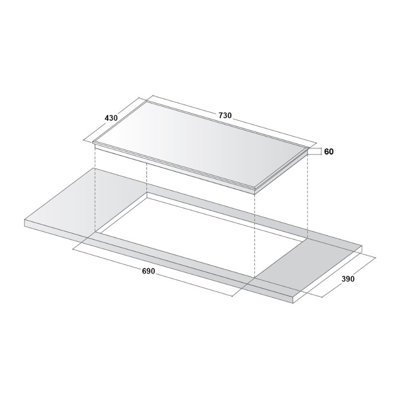 Kích thước lắp đặt bếp từ đôi Canzy CZ T78EU lắp âm Kích thước lắp đặt bếp từ đôi Canzy CZ T78EU lắp âm