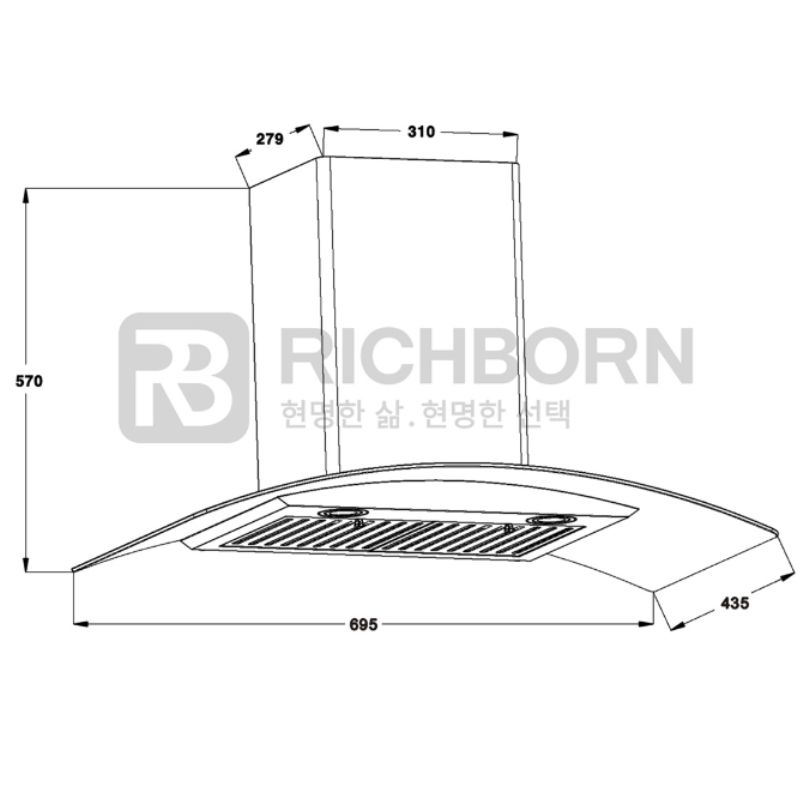Hình ảnh máy hút mùi áp tường Richborn RHA70GFFB Hình ảnh máy hút mùi áp tường Richborn RHA70GFFB