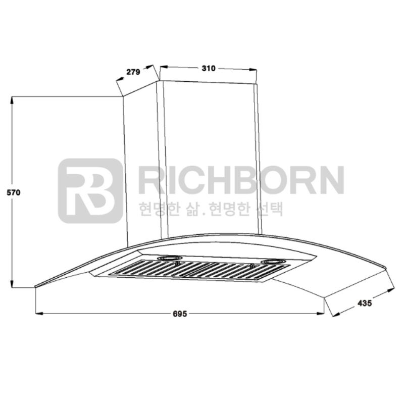Kích thước máy hút mùi áp tường Richborn RHA70GFGS Kích thước máy hút mùi áp tường Richborn RHA70GFGS