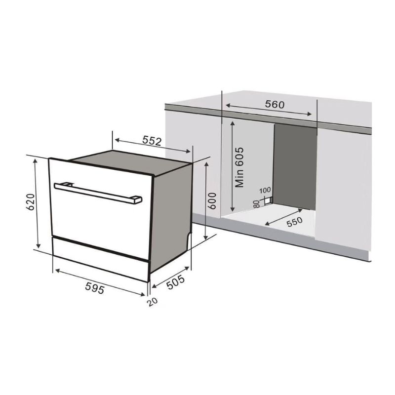 Kích thước máy rửa bát độc lập Canzy CZ-DE8B05EU Kích thước máy rửa bát độc lập Canzy CZ-DE8B05EU