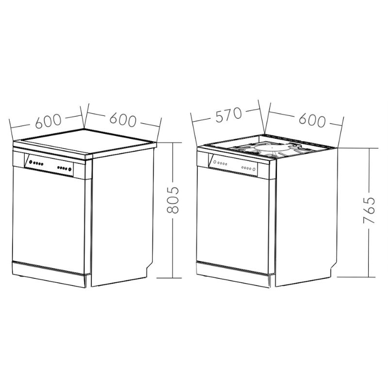 Kích thước máy rửa bát Canzy CZ DWS128C16I Kích thước máy rửa bát Canzy CZ DWS128C16I