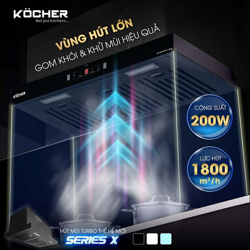 Hút mùi Köcher TURBO SERIES X - Máy hút mùi công suất lớn 8 Công suất hút mùi Köcher TURBO SERIES X - Máy hút mùi công suất lớn