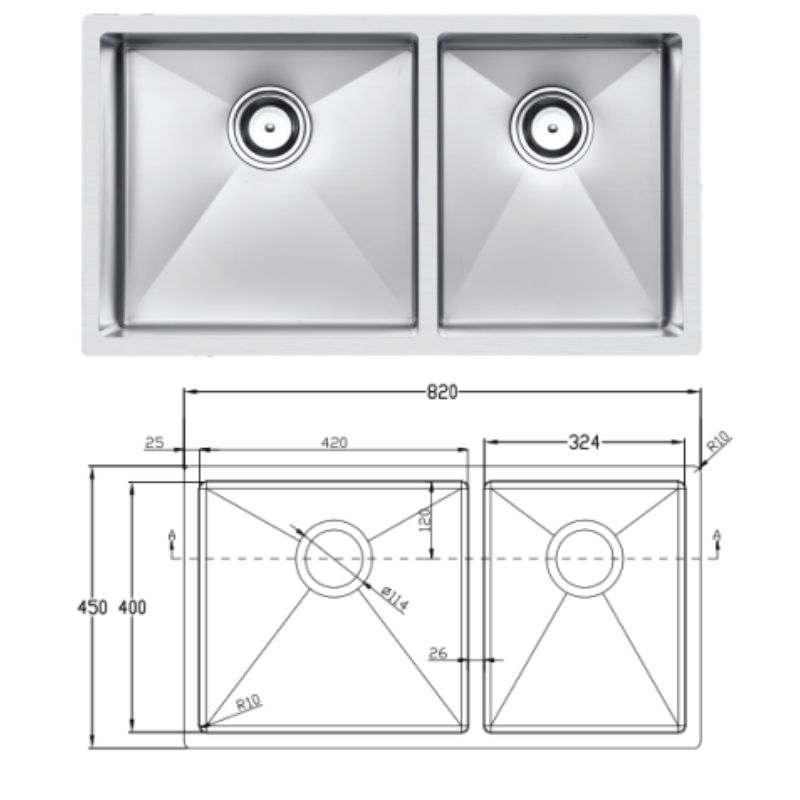 Kích thước chậu rửa bát chống xước Eurogold EUC28245EB Kích thước chậu rửa bát chống xước Eurogold EUC28245EB