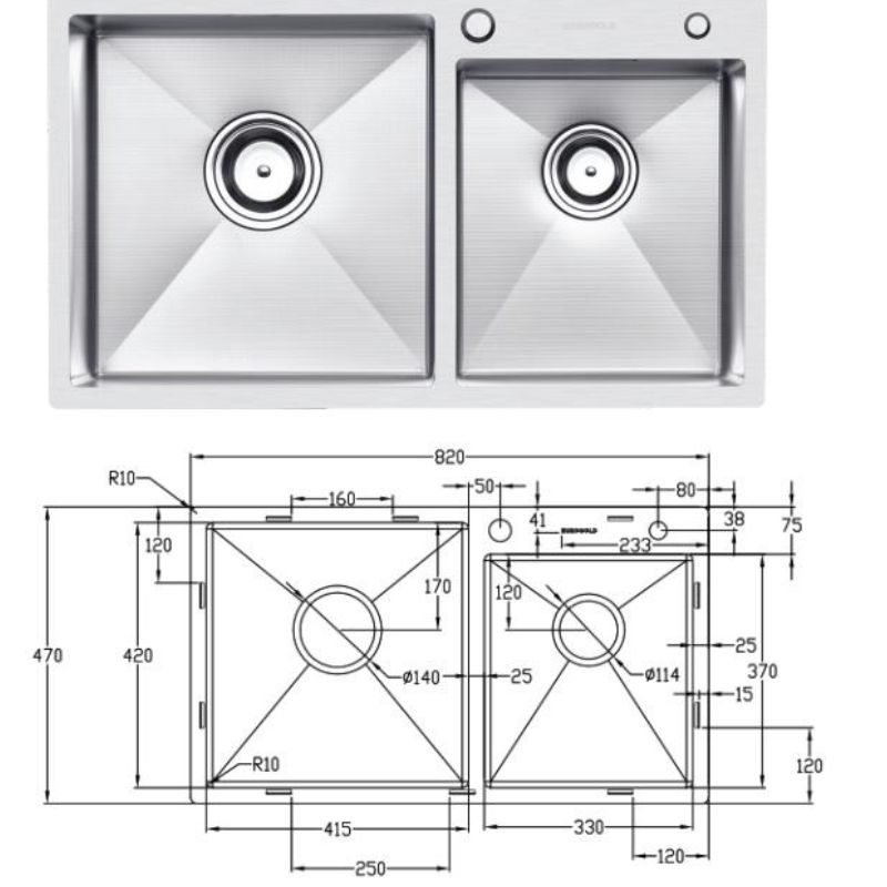 Kích thước chậu rửa bát chống xước Eurogold EUC28247EA Kích thước chậu rửa bát chống xước Eurogold EUC28247EA