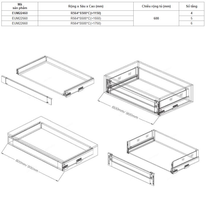Kích thước tủ kho ngăn kéo độc lập Eurogold EUM22560 Kích thước tủ kho ngăn kéo độc lập Eurogold EUM22560