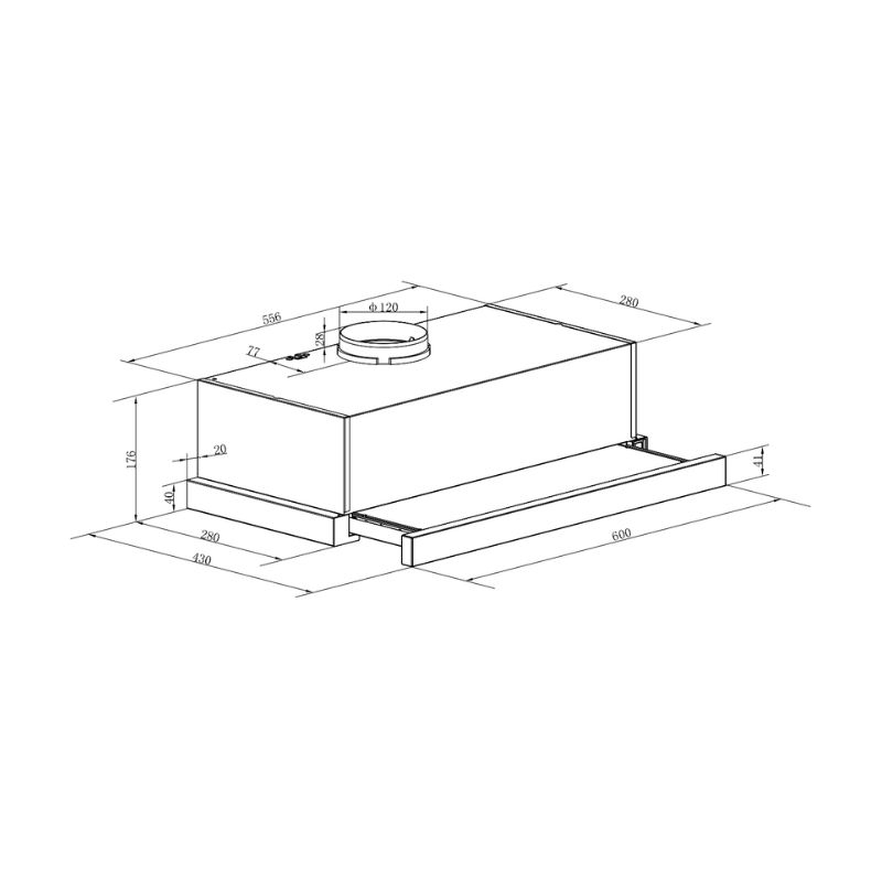 Máy hút mùi âm tủ Binova BI-26-GT-06 4 Kích thước máy hút mùi âm tủ Binova BI-26-GT-06