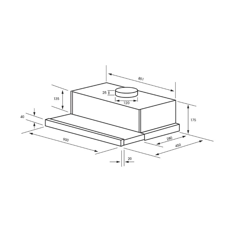 Máy hút mùi âm tủ Binova BI-26-B-06 4 Kích thước máy hút mùi âm tủ Binova BI-28-W-09