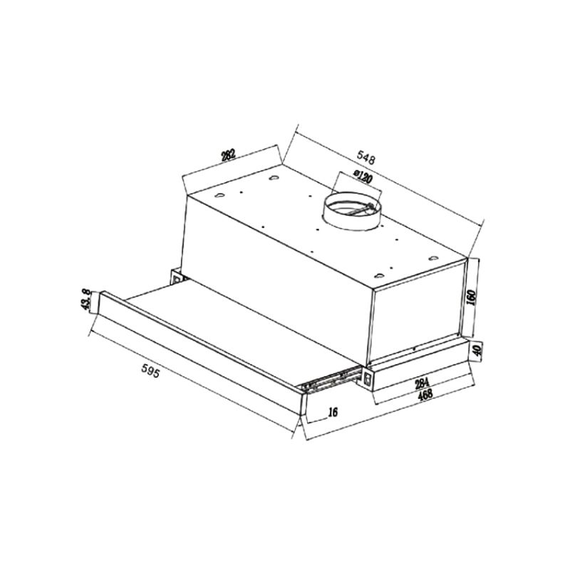 Máy hút mùi âm tủ Binova BI-26-GT-60 4 Kích thước máy hút mùi âm tủ Binova BI-26-GT-60
