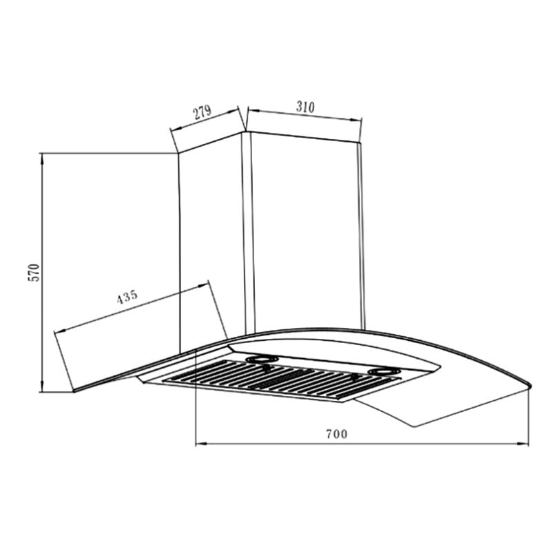 Máy hút mùi áp tường Binova BI-1900SH-70 4 Kích thước máy hút mùi áp tường Binova BI-1900SH-70