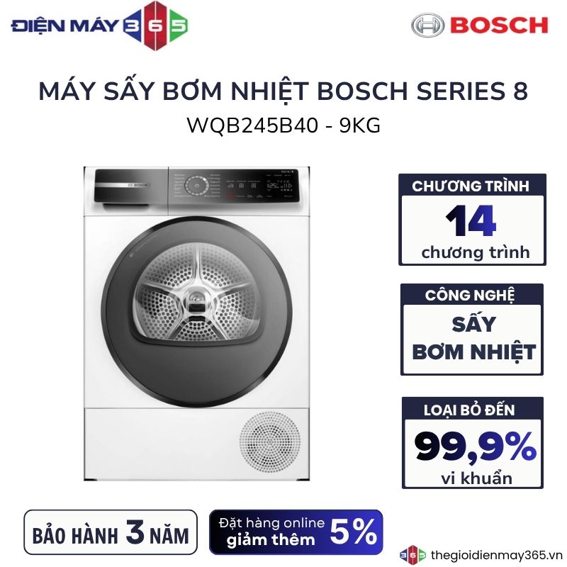 Máy sấy bơm nhiệt Bosch 9kg WQB245B40 Serie 8 2 Máy sấy bơm nhiệt Bosch 9kg WQB245B40 Serie 8