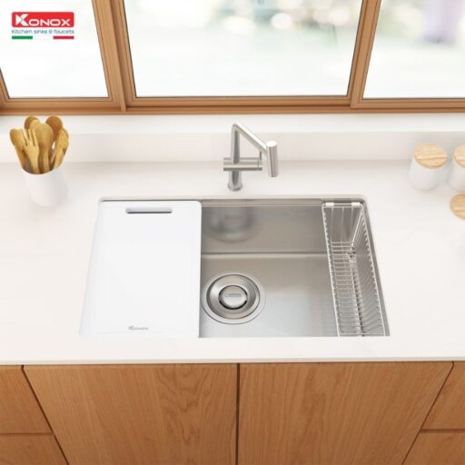 Ảnh thực tế chậu rửa bát inox 1 hố Konox TARI 7648SR Ảnh thực tế chậu rửa bát inox 1 hố Konox TARI 7648SR