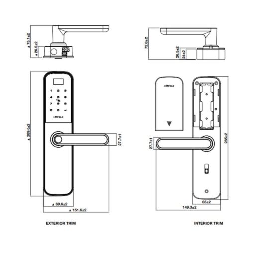 Kích thước khóa vân tay Hafele DL6100 912.20.582 Kích thước khóa vân tay Hafele DL6100 912.20.582