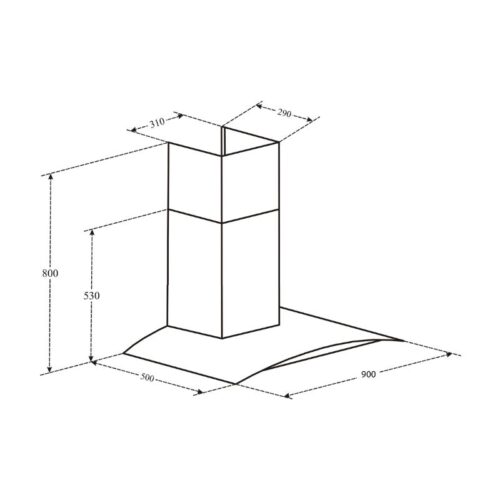 Kích thước máy hút mùi áp tường Binova BI-58-GT-09