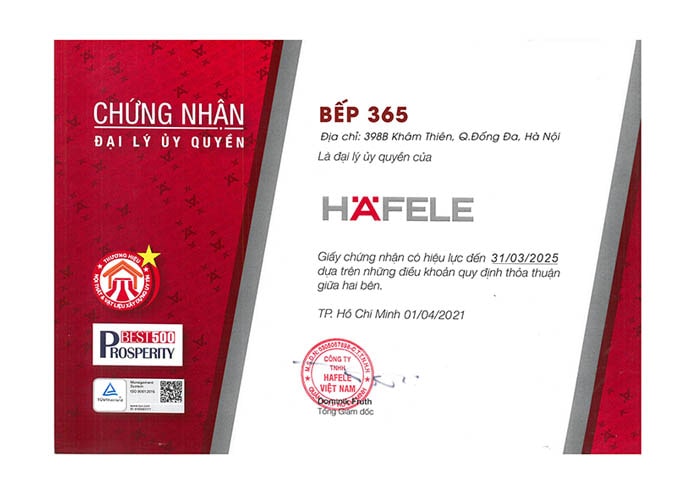 chung nhan dai ly hafele cua bep365