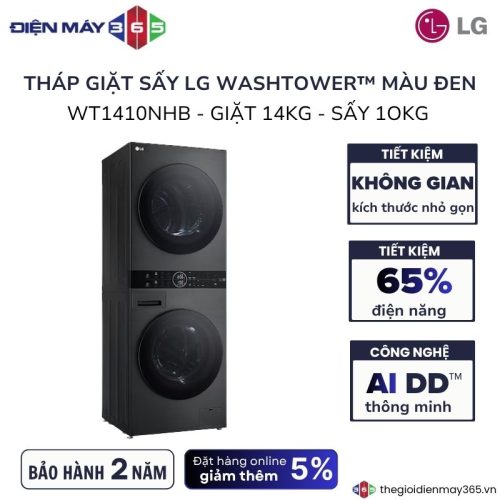 Tháp giặt sấy LG giặt 14kg - sấy 10kg WT1410NHB APBPEVN