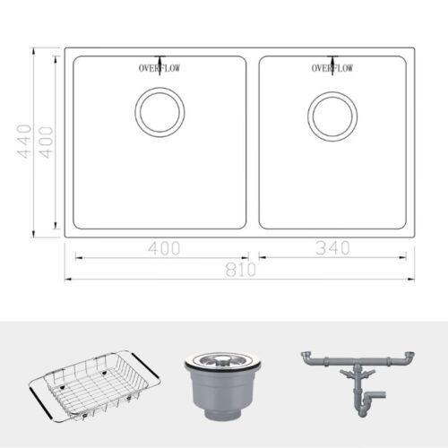 Chậu rửa bát inox 2 hố Konox Cube 8144DU 7 Chi tiết chậu rửa bát inox 2 hố Konox Cube 8144DU