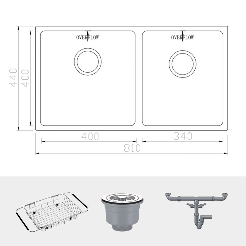 Chậu rửa bát inox 2 hố Konox Cube 8144DU 5 Chi tiết chậu rửa bát inox 2 hố Konox Cube 8144DU