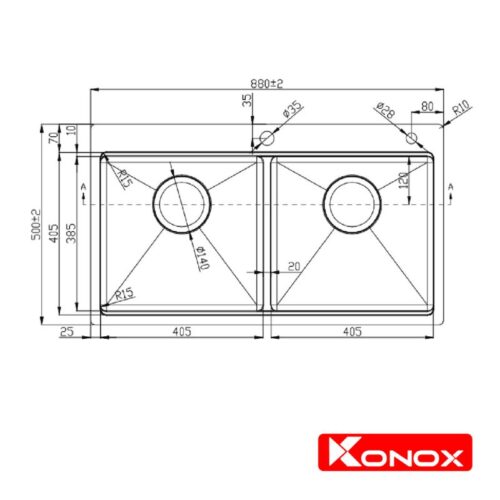 Kích thước chậu rửa bát Konox Workstation Sink – Topmount Sink KN8850TD