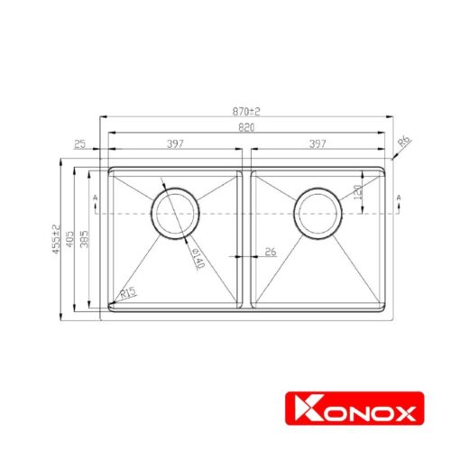 Kích thước chậu rửa bát Konox Workstation Sink – Undermount Sink KN8745DUB