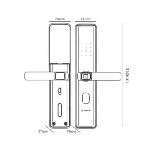 Kích thước khóa cửa vân tay Bosch ID30 EU Black