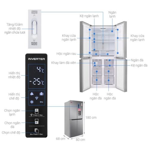 Thông số tủ lạnh 4 cánh 401 lít Sharp SJ-FXP480V-SL