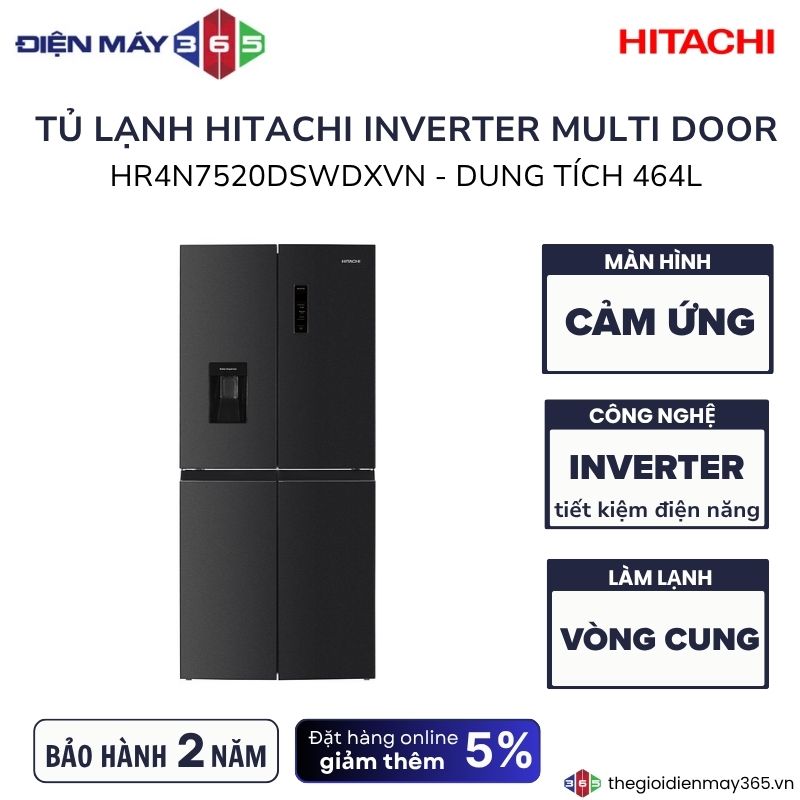 Tủ lạnh 4 cánh side by side 464 lít Hitachi HR4N7520DSWDXVN 3 Tủ lạnh 4 cánh side by side 464 lít Hitachi HR4N7520DSWDXVN