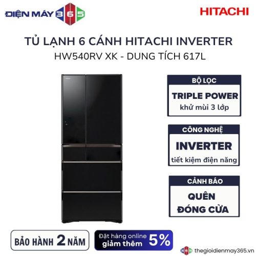 Tủ lạnh 6 cánh 540 lít Hitachi HW540RV XK