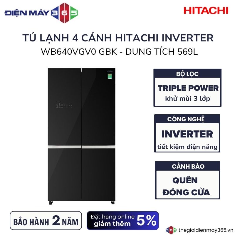 Tủ lạnh 4 cánh Inverter 569 lít Hitachi WB640VGV0 GBK 3 Tủ lạnh 4 cánh Inverter 569 lít Hitachi WB640VGV0 GBK