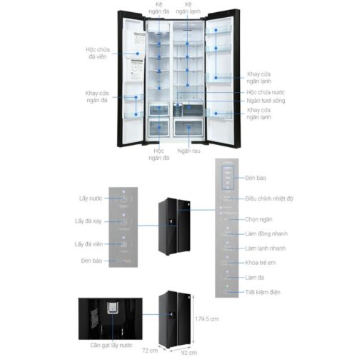 Kích thước tủ lạnh 2 cánh side by side 573 lít Hitachi SX800GPGV0 GBK
