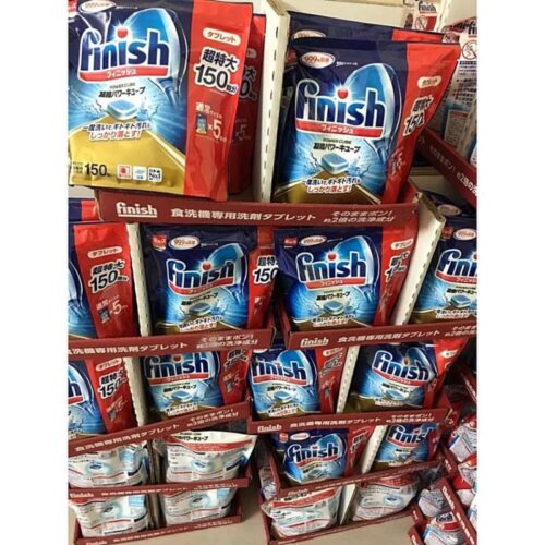 Ảnh trên kệ viên rửa bát Finish Nhật túi 150 viên