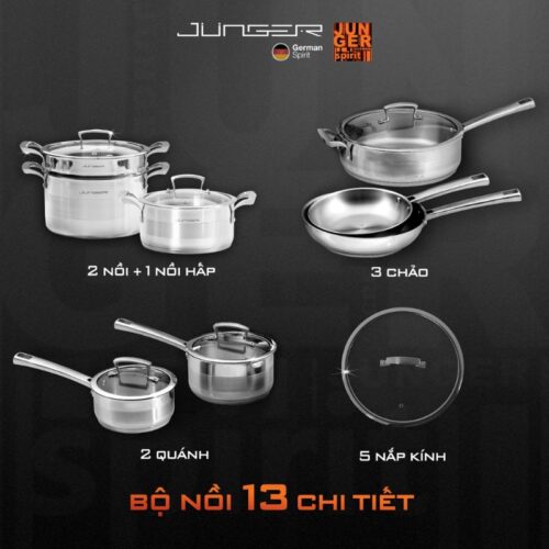 Chi tiết bộ nồi Inox Junger JC-100