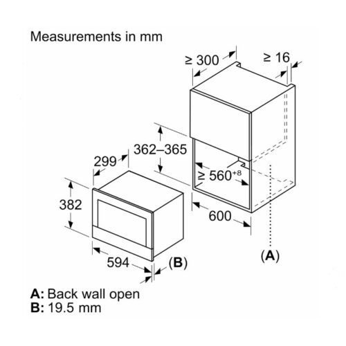 Kích thước lò vi sóng Bosch BER7321B1 lắp âm
