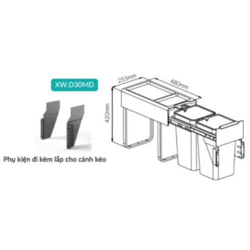 Thùng rác đôi gắn cánh kéo âm tủ GrandX XW.D30MD 5 Kích thước thùng rác đôi gắn cánh kéo âm tủ GrandX XW.D30MD