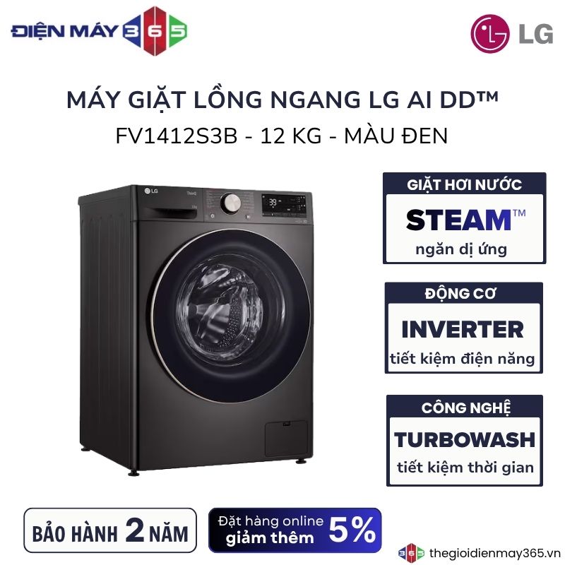 Máy Giặt LG Inverter 12 Kg FV1412S3BA cửa trước 3 Máy Giặt LG Inverter 12 Kg FV1412S3BA cửa trước