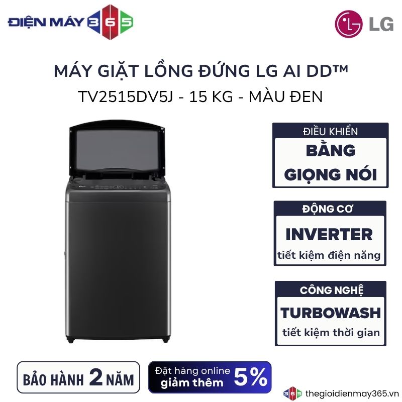 Máy Giặt LG Inverter 15 Kg TV2515DV5J cửa trên 3 Máy Giặt LG Inverter 15 Kg TV2515DV5J cửa trên