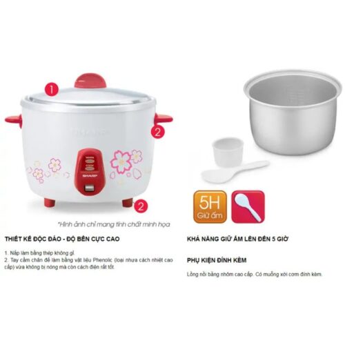 Chi tiết nồi cơm điện Sharp KSH-D06V 0.6 lít
