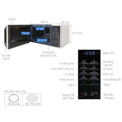 Chi tiết lò vi sóng Samsung MS23K3513ASV 23 lít